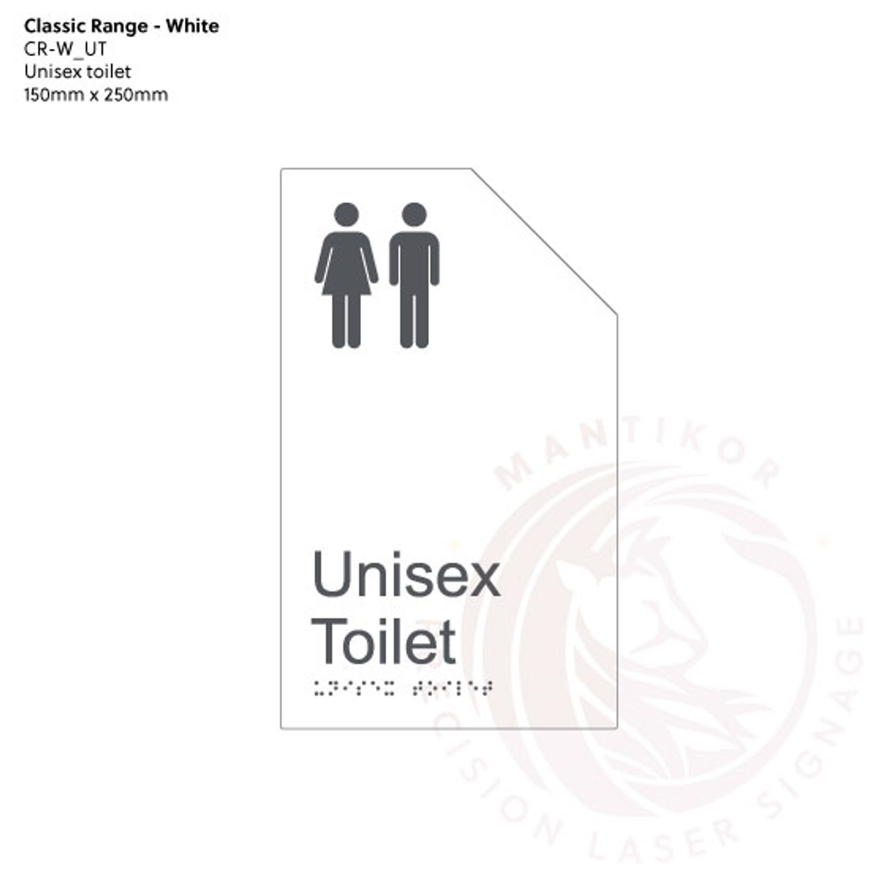 Classic Range - Matte White Acrylic Braille Signs - Unisex Toilet
