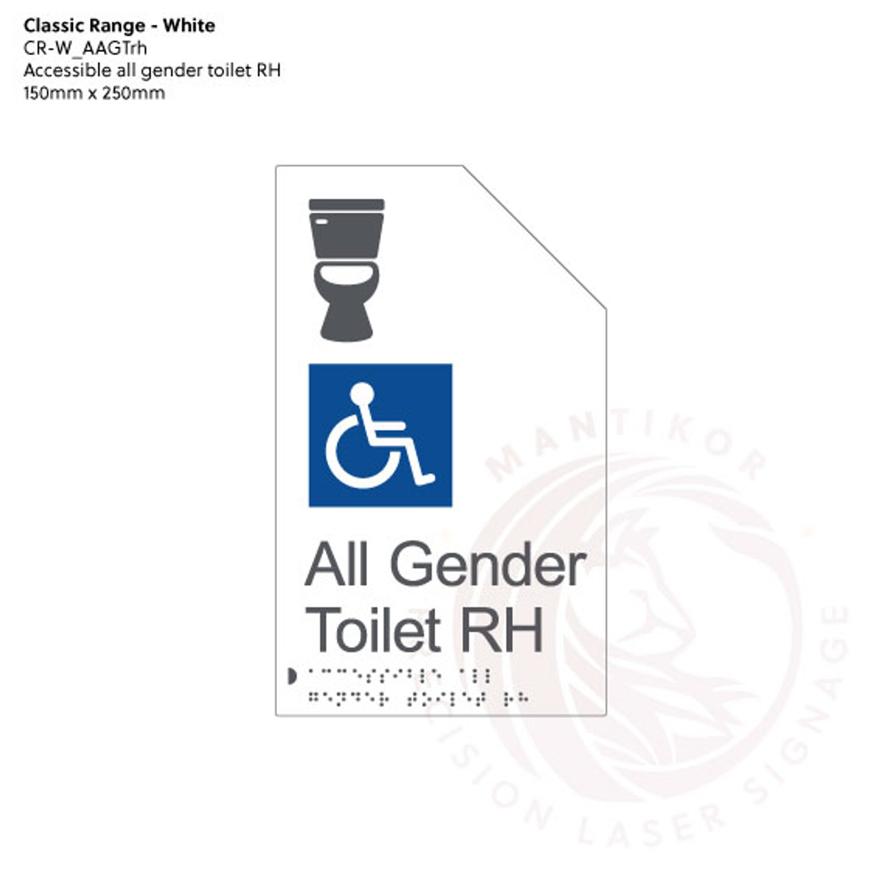 Classic Range - Matte White Acrylic Braille Signs - Accessible All Gender Toilet RH