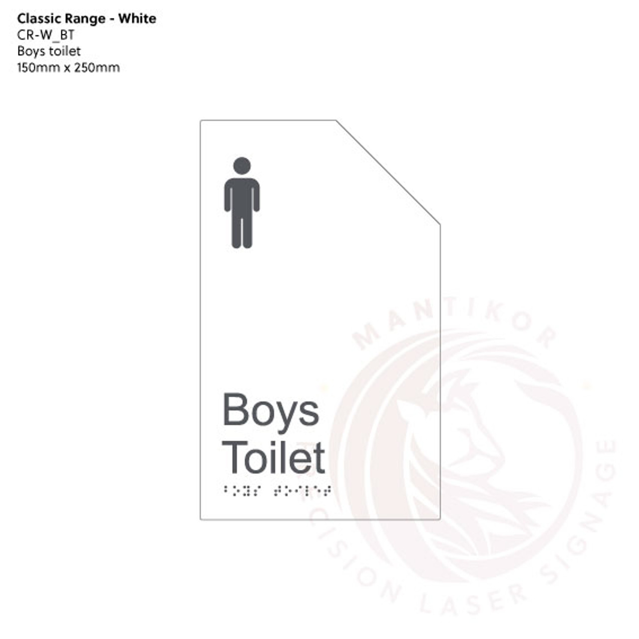 Classic Range - Matte White Acrylic Braille Signs - Boys Toilet