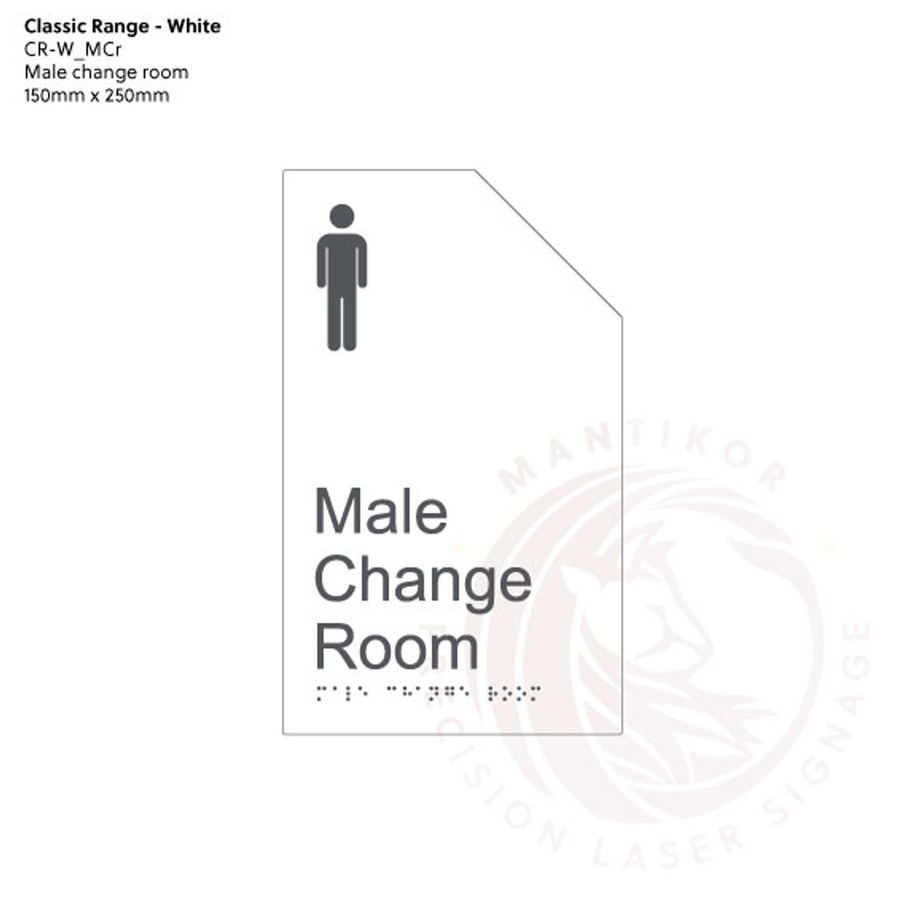 Classic Range - Matte White Acrylic Braille Signs - Male Change Room