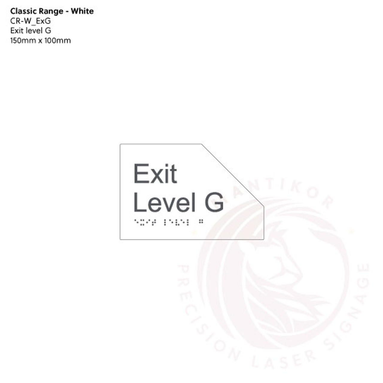 Classic Range - Matte White Acrylic Braille Signs - Exit Level G