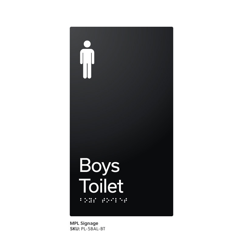 Pillar Range - Satin Black Anodised Aluminium Braille Signs - Boys Toilet