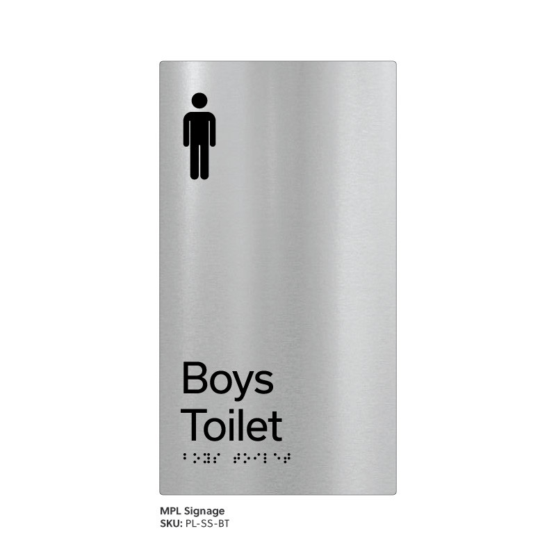 Pillar Range - Matte Brushed Stainless Steel Braille Signs - Boys Toilet