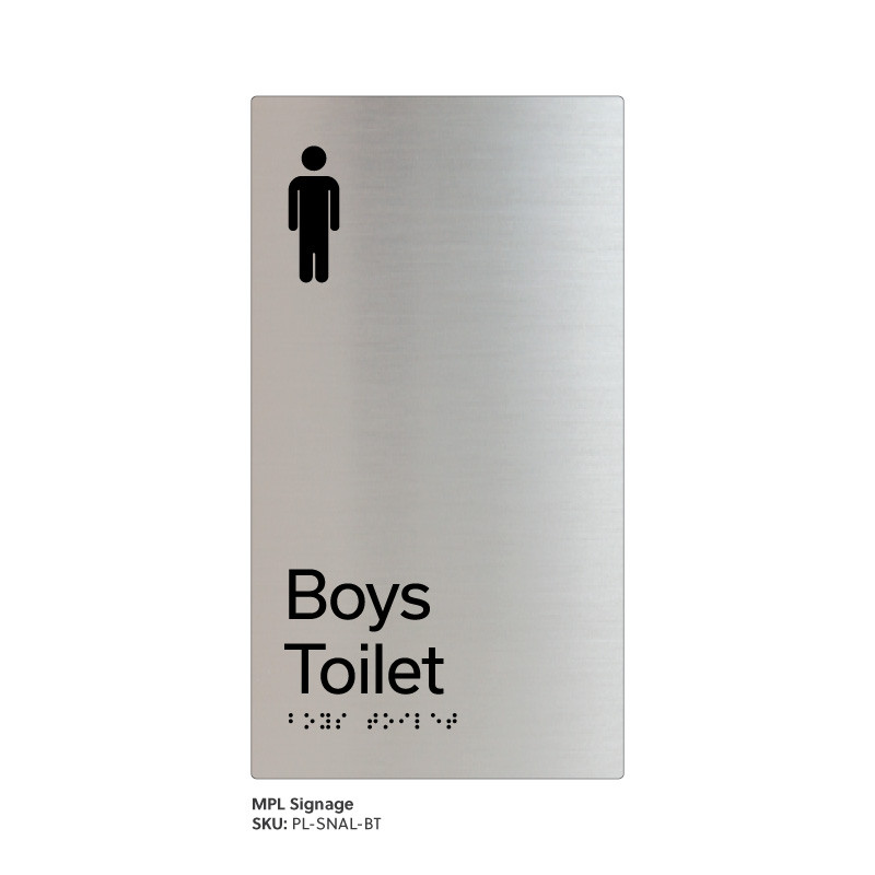 Pillar Range - Satin Natural Anodised Braille Signs - Boys Toilet