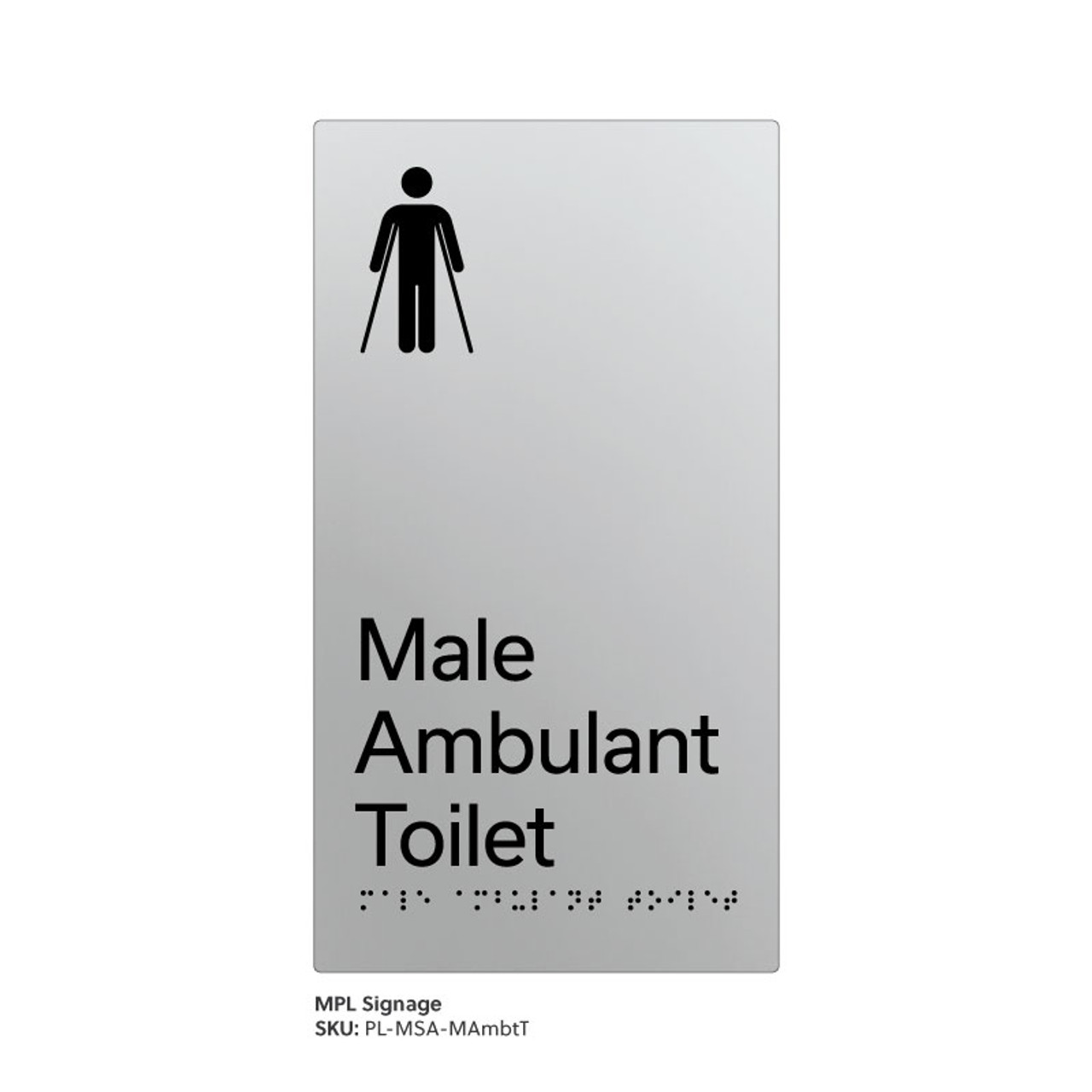 Pillar Range - Matte Silver Acrylic Braille Signs - Male Ambulant Toilet Pillar Range - Matte Silver Acrylic Braille Signs - Male Ambulant Toilet