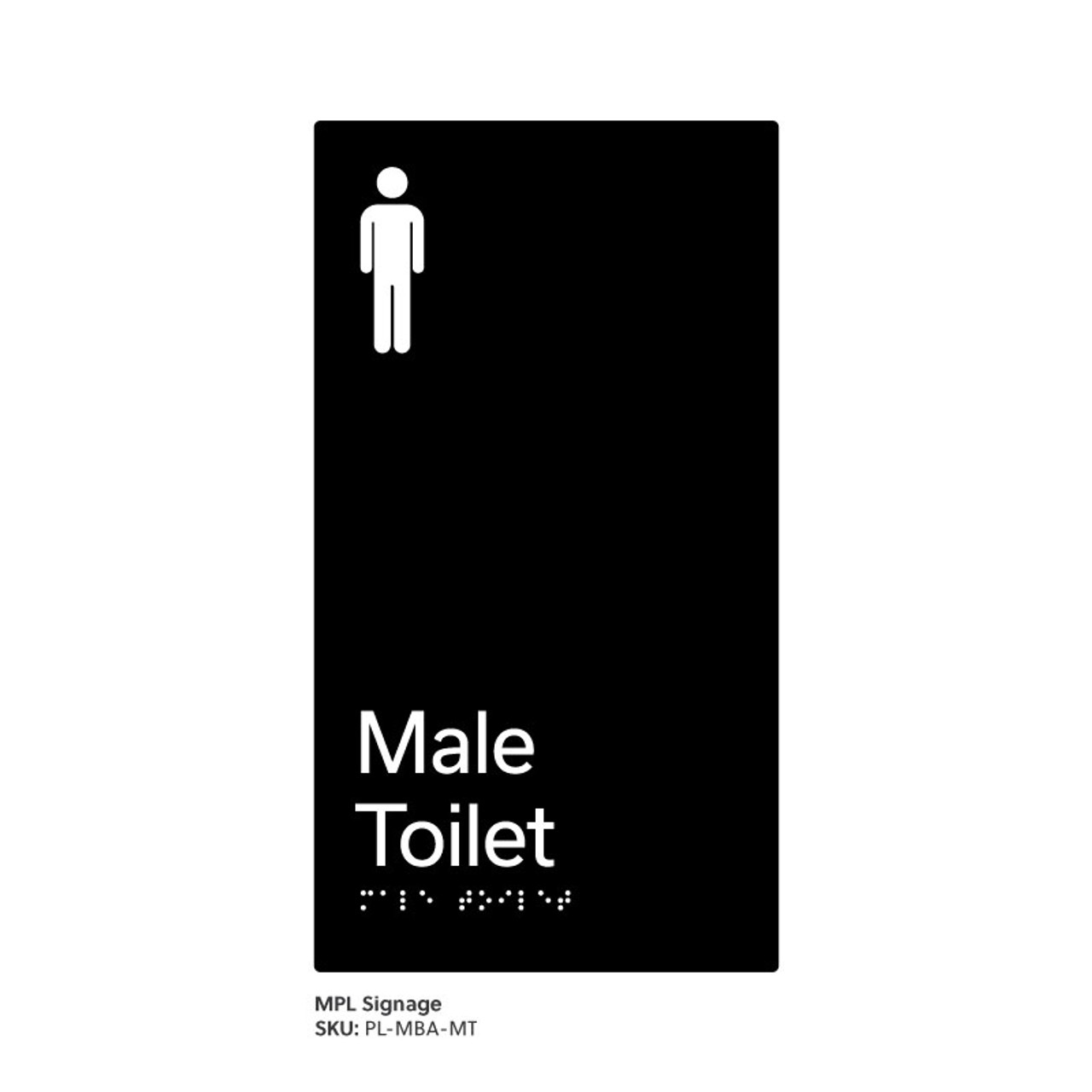 Pillar Range - Matte Black Acrylic Braille Signs - Male Toilet