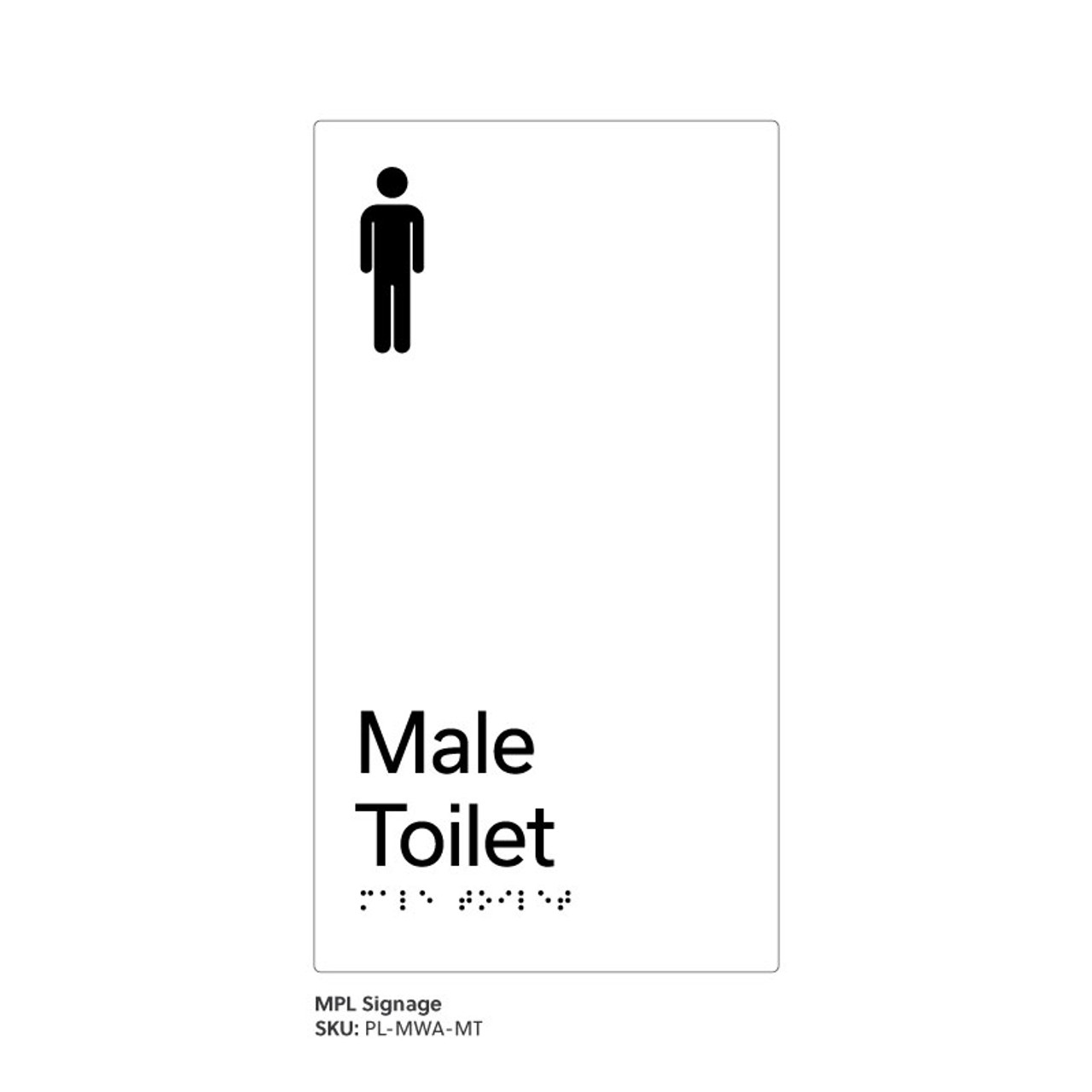 Pillar Range - Matte White Acrylic Braille Signs - Male Toilet