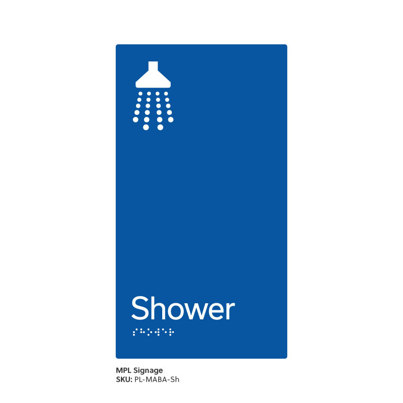 Pillar Range - Matte Accessible Blue Acrylic Braille Signs - Shower