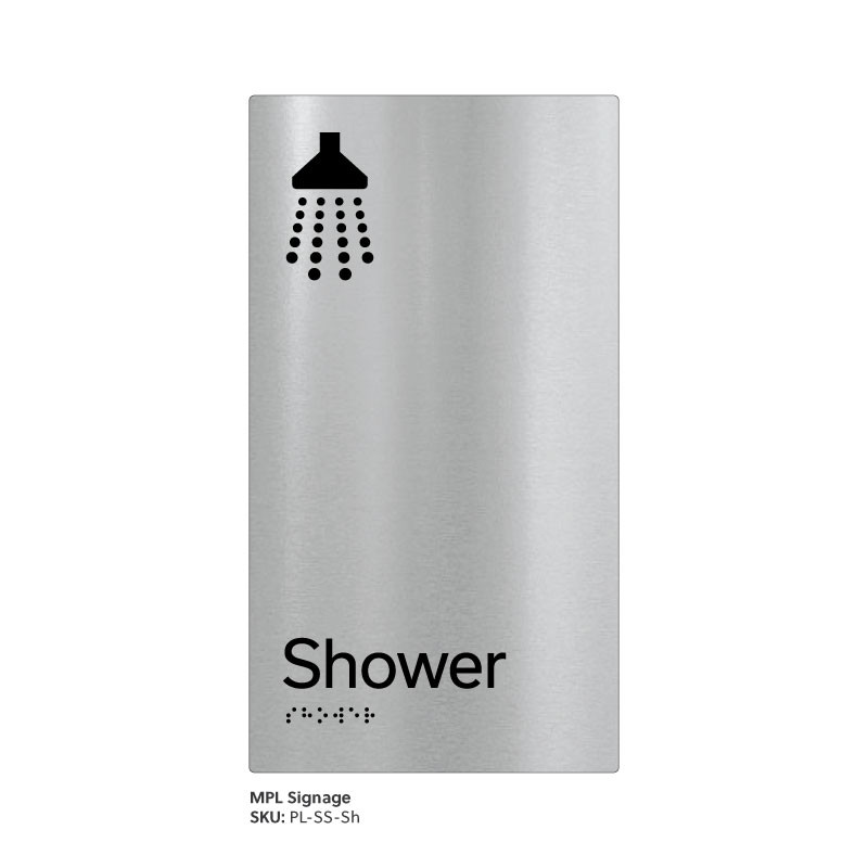 Pillar Range - Matte Brushed Stainless Steel Braille Signs - Shower