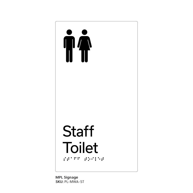 Pillar Range - Matte White Acrylic Braille Signs - Staff Toilet