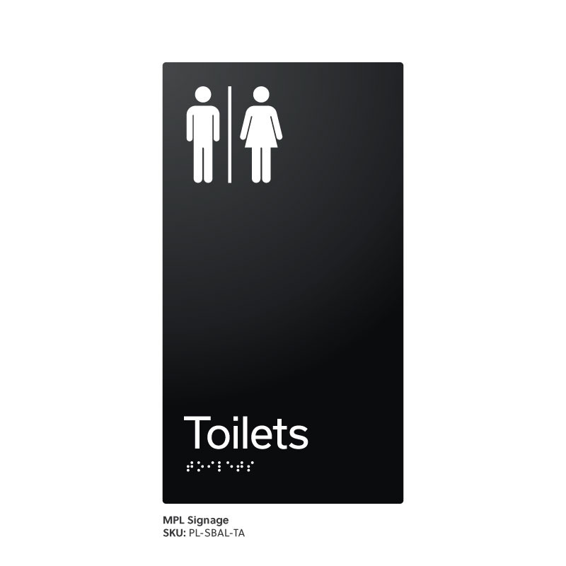 Pillar Range - Satin Black Anodised Aluminium Braille Signs - Toilets (Airlock)