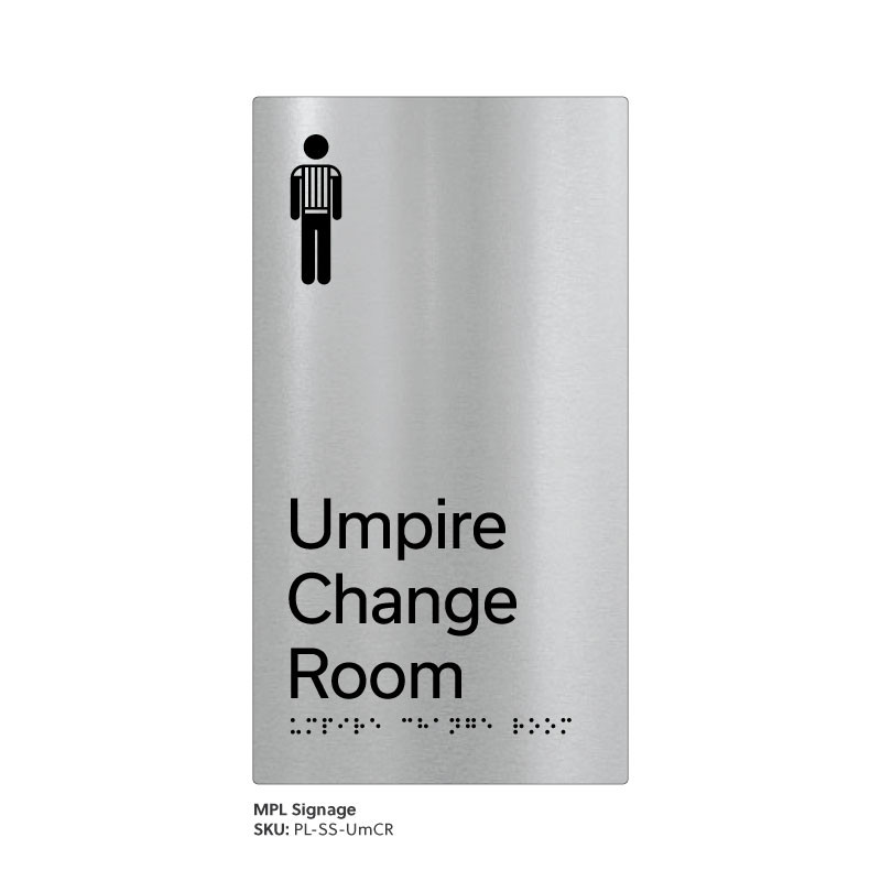 Pillar Range - Matte Brushed Stainless Steel Braille Signs - Umpire Change Room