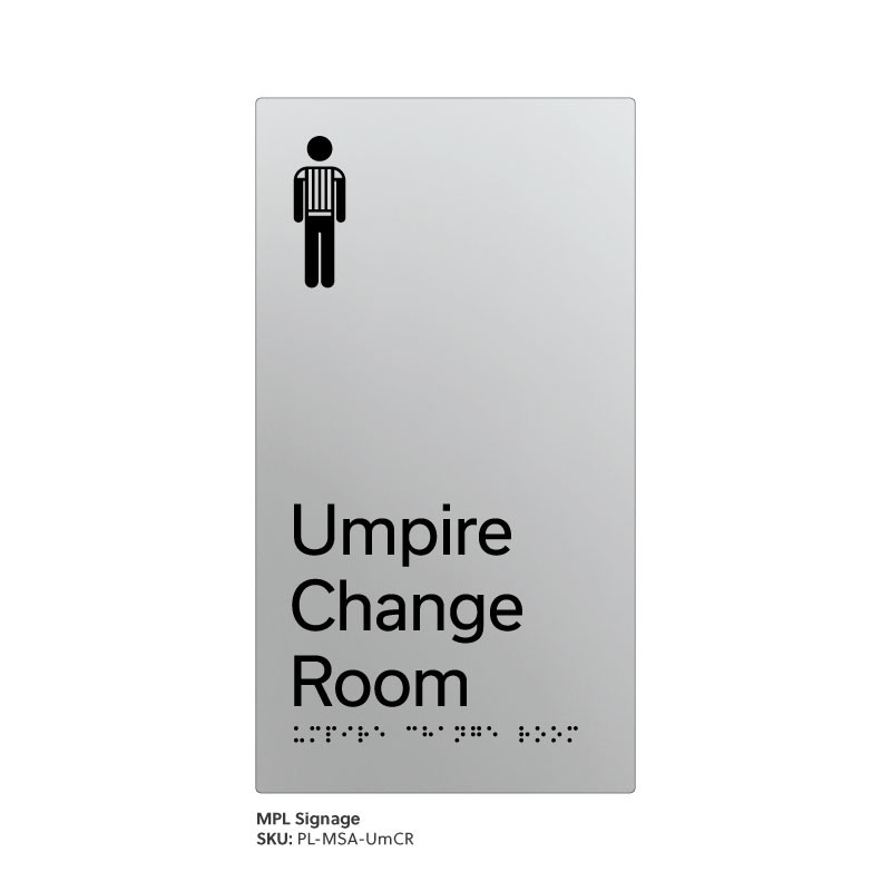 Pillar Range - Matte Silver Acrylic Braille Signs - Umpire Change Room