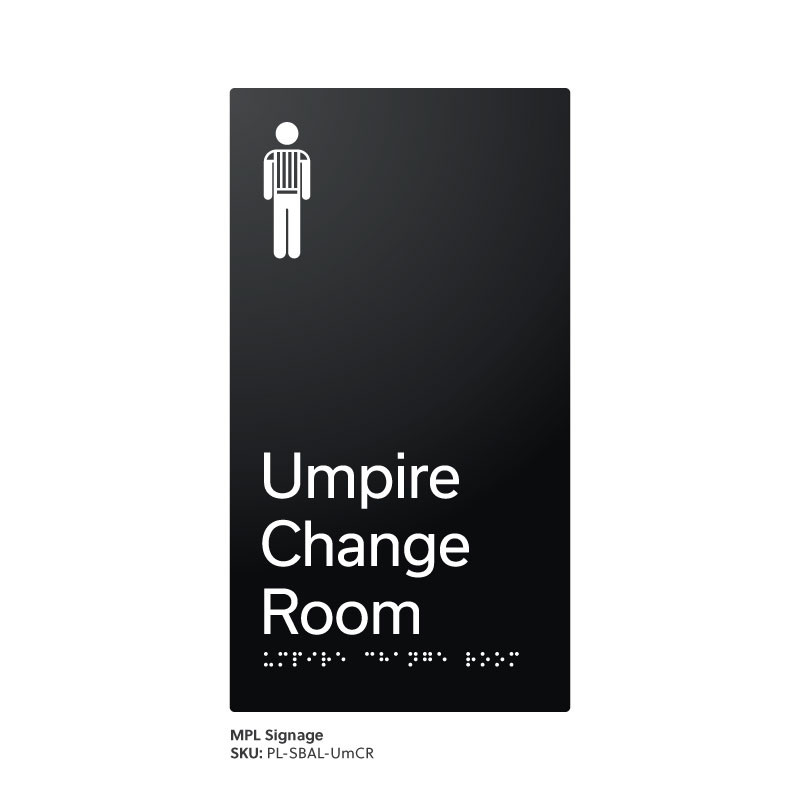 Pillar Range - Satin Black Anodised Aluminium Braille Signs - Umpire Change Room