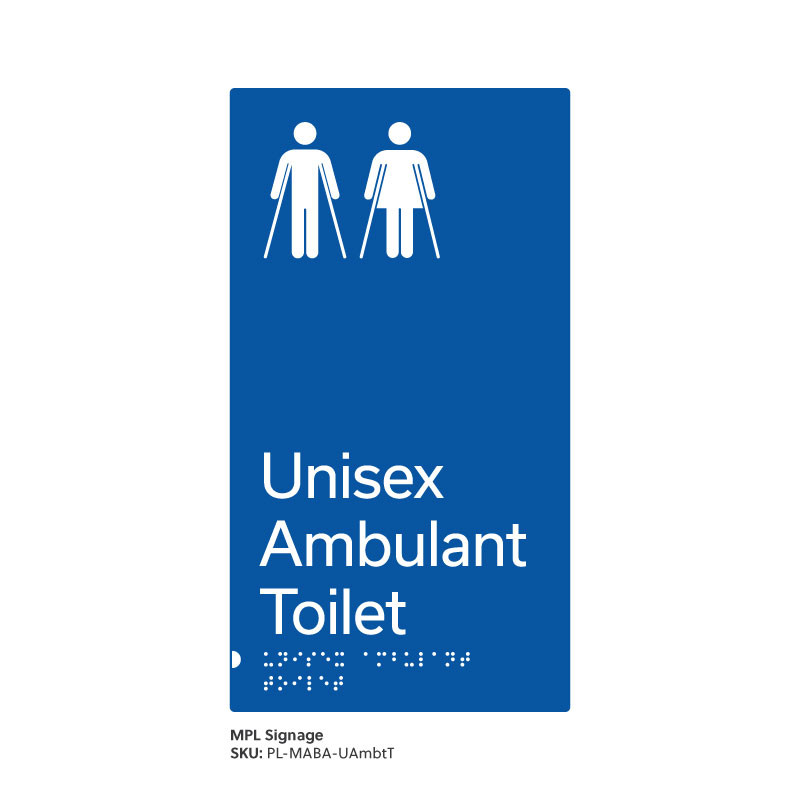 Pillar Range - Matte Accessible Blue Acrylic Braille Signs - Unisex Ambulant Toilet