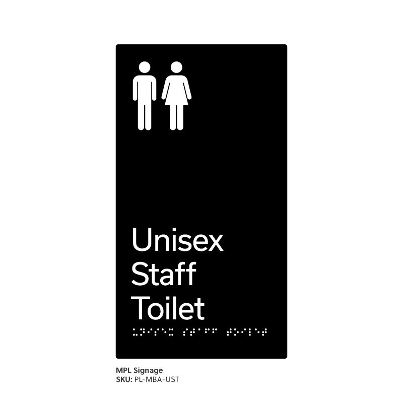 Pillar Range - Matte Black Acrylic Braille Signs - Unisex Staff Toilet