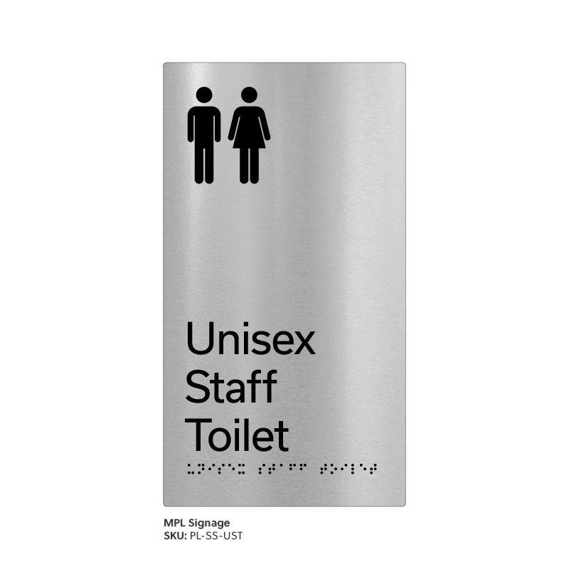 Pillar Range - Matte Brushed Stainless Steel Braille Signs - Unisex Staff Toilet