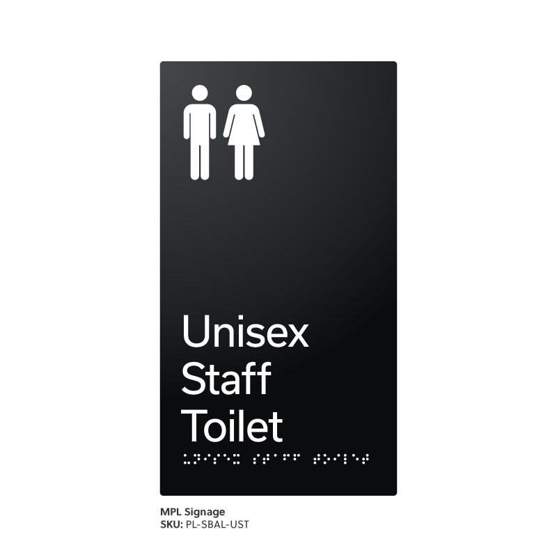 Pillar Range - Satin Black Anodised Aluminium Braille Signs - Unisex Staff Toilet