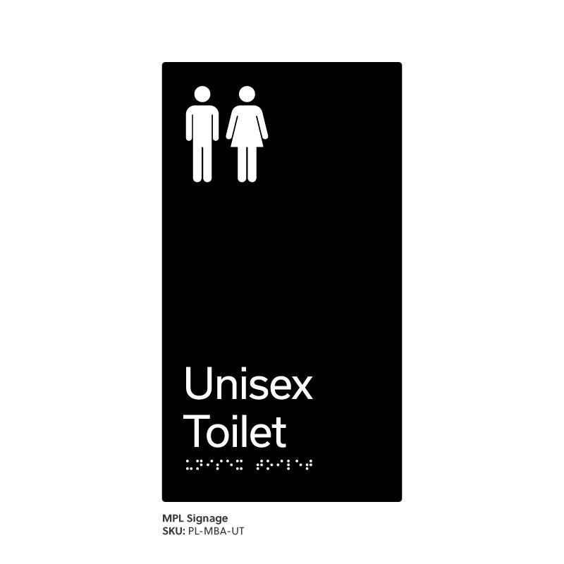 Pillar Range - Matte Black Acrylic Braille Signs - Unisex Toilet