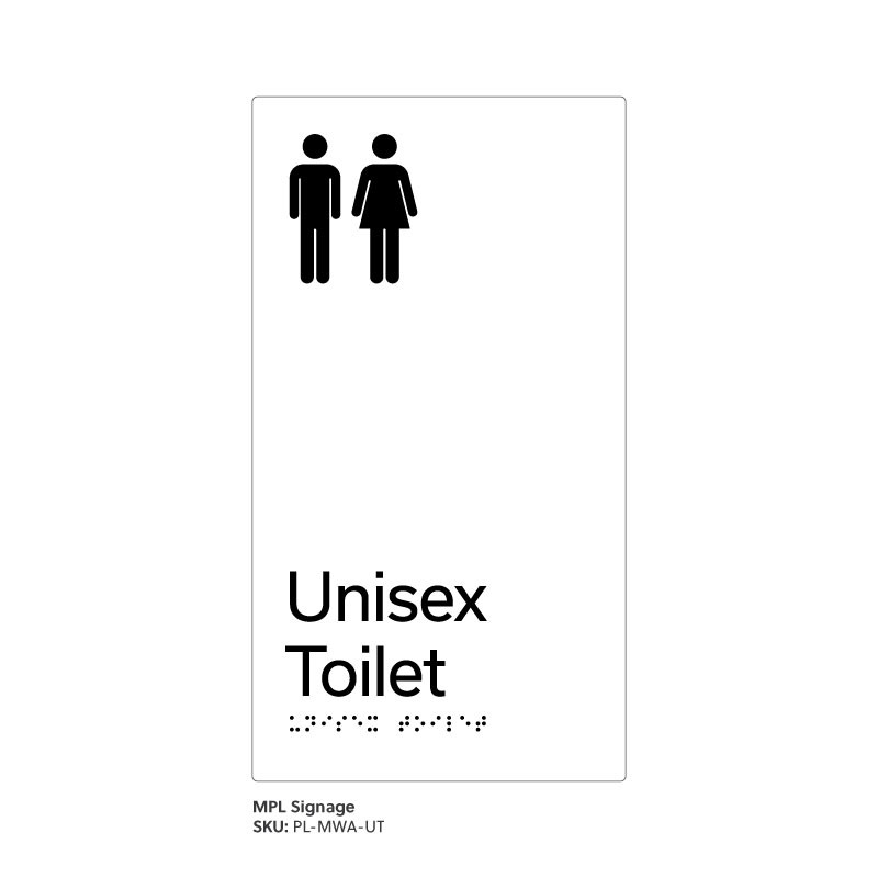 Pillar Range - Matte White Acrylic Braille Signs - Unisex Toilet