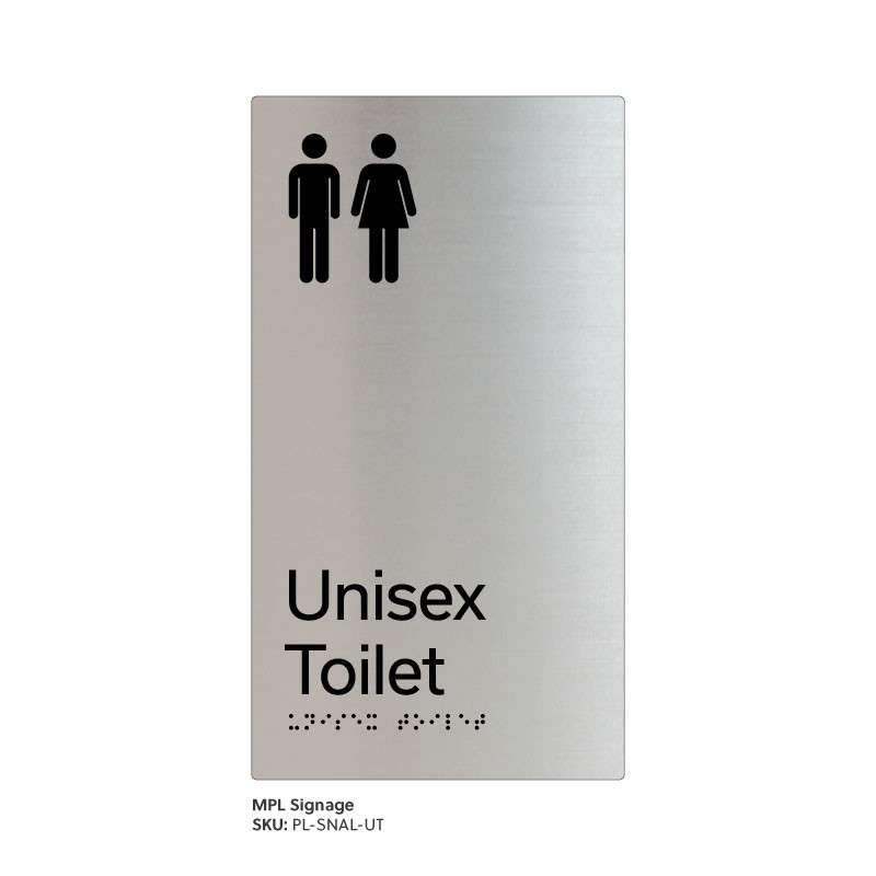Pillar Range - Satin Natural Anodised Braille Signs - Unisex Toilet