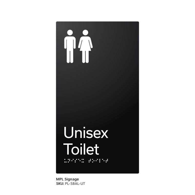 Pillar Range - Satin Black Anodised Aluminium Braille Signs - Unisex Toilet