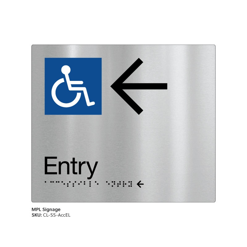 Class Range - Matte Brushed Stainless Steel Braille Signs - Accessible Entry Left