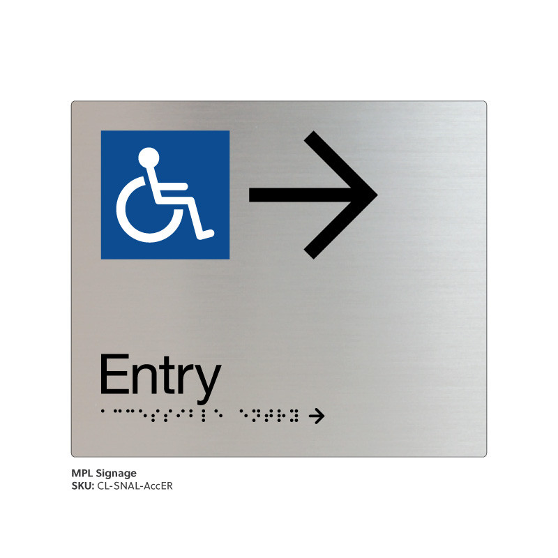 Class Range - Satin Natural Anodised Braille Signs - Accessible Entry Right