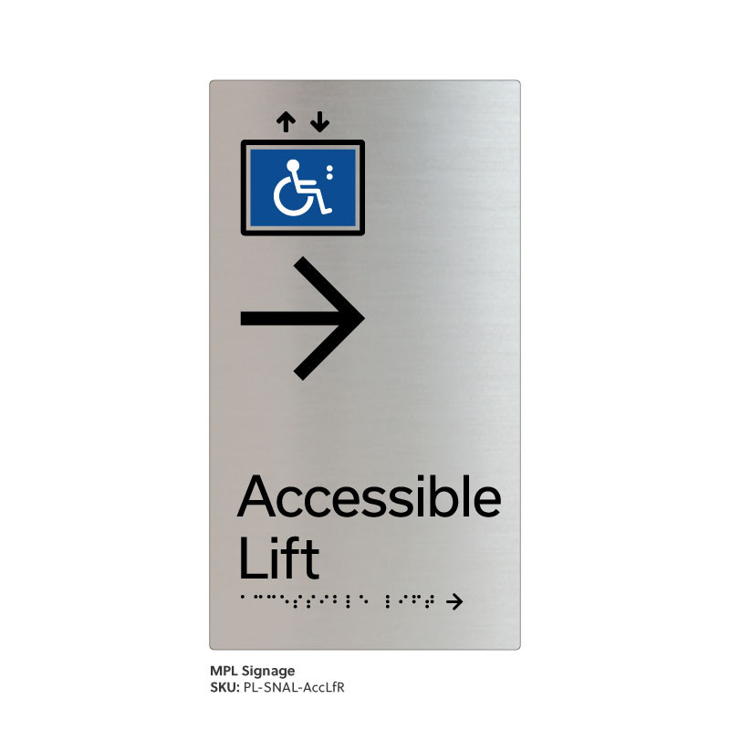 Pillar Range - Satin Natural Anodised Braille Signs - Accessible Lift Right