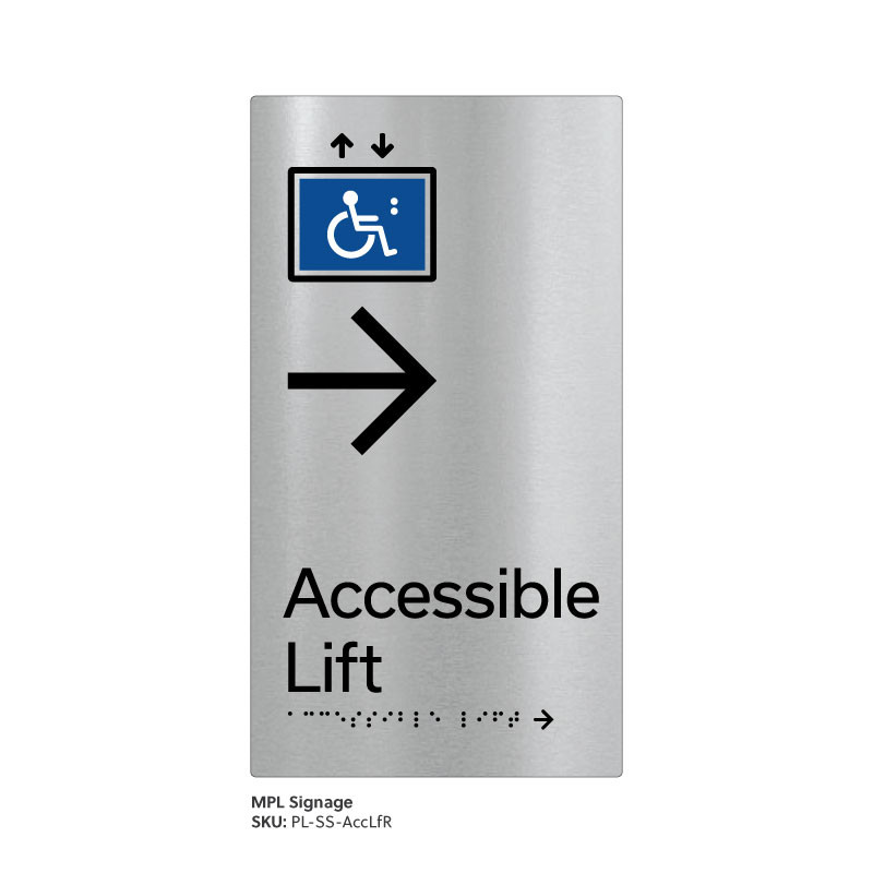 Pillar Range - Matte Brushed Stainless Steel Braille Signs - Accessible Lift Right