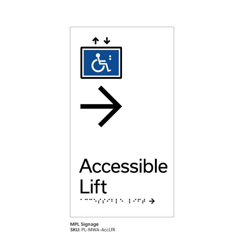Pillar Range - Matte White Acrylic Braille Signs - Accessible Lift Right
