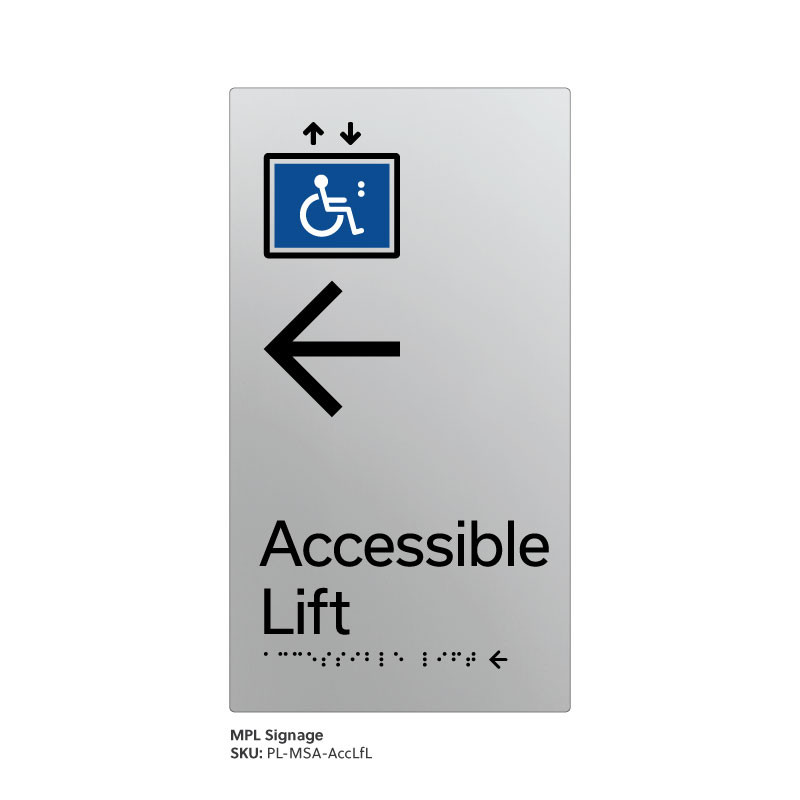 Pillar Range - Matte Silver Acrylic Braille Signs - Accessible Lift Left