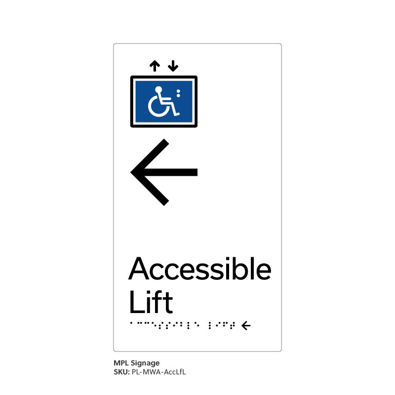 Pillar Range - Matte White Acrylic Braille Signs - Accessible Lift Left