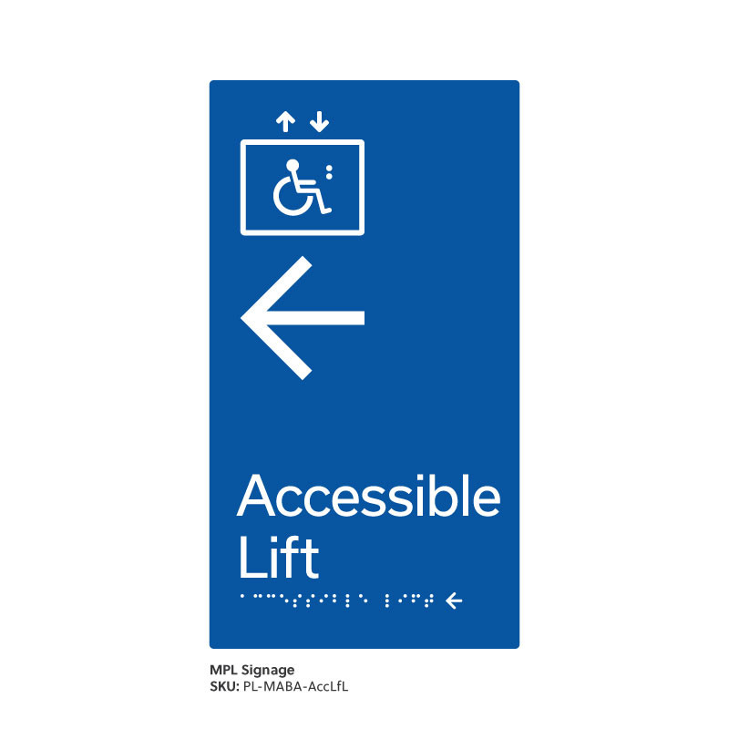 Pillar Range - Matte Accessible Blue Acrylic Braille Signs - Accessible Lift Left