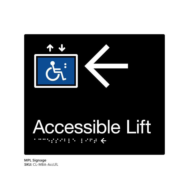 Class Range - Matte Black Acrylic Braille Signs - Accessible Lift Left