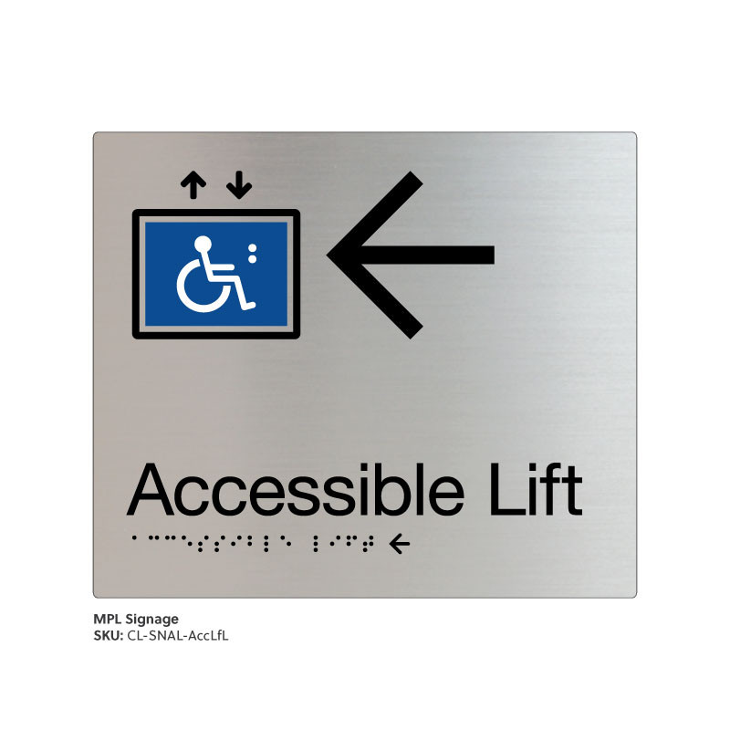Class Range - Satin Natural Anodised Braille Signs - Accessible Lift Left