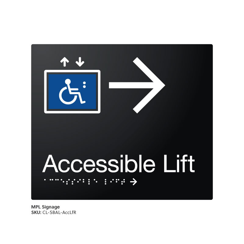 Class Range - Satin Black Anodised Aluminium Braille Signs - Accessible Lift Right
