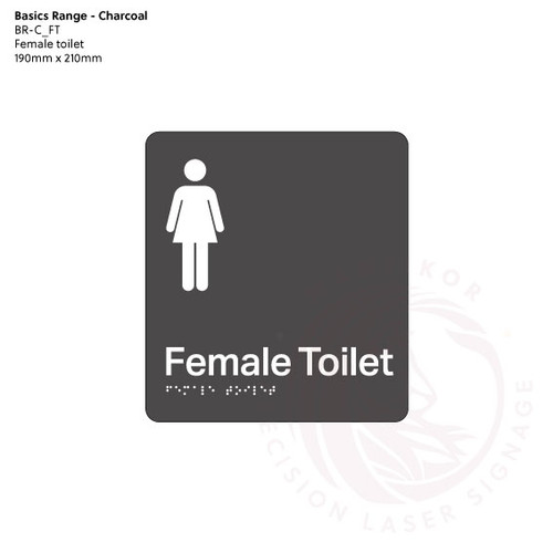 Basics Range - Charcoal Braille Signs - Female Toilet