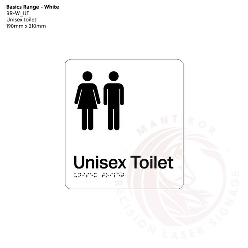 Basics Range - White Braille Signs - Unisex Toilet