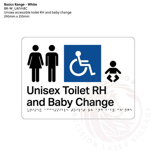 Basics Range - White Braille Signs - Unisex Accessible Toilet RH and Baby Change