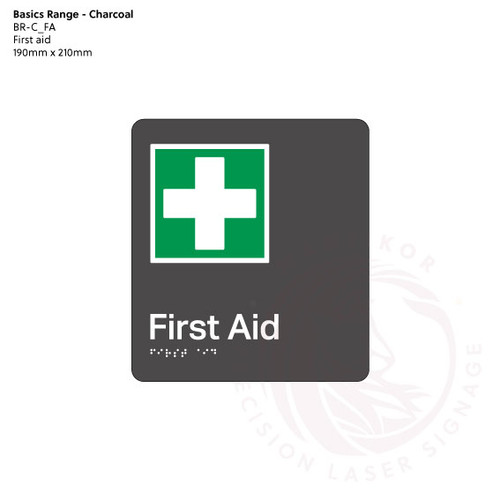 Charcoal Acrylic Braille Signs - First Aid