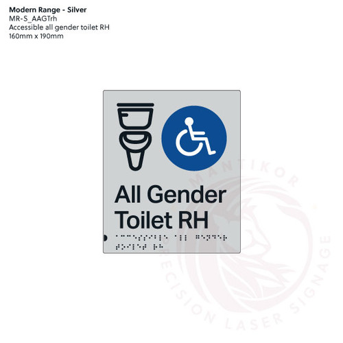 Modern Range - Silver Acrylic Braille Signs - Accessible All Gender Toilet RH