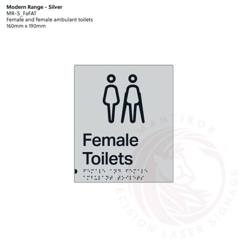 Modern Range - Silver Braille Signs - Female and Female Ambulant Toilets