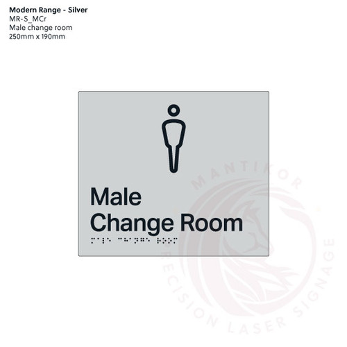 Modern Range - Silver Acrylic Braille Signs - Male Change Room