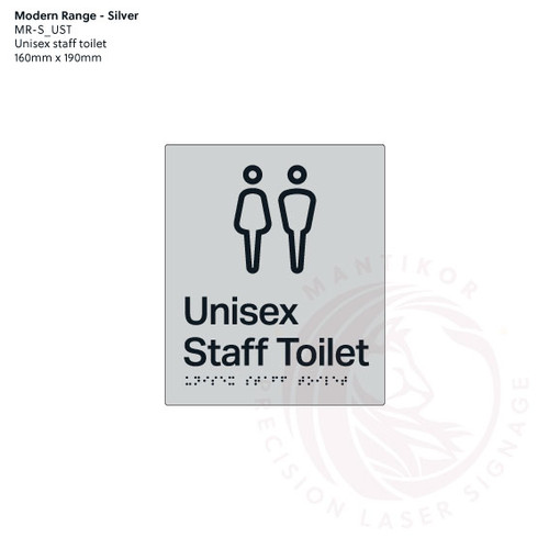 Modern Range - Silver Acrylic Braille Signs - Unisex Staff Toilet