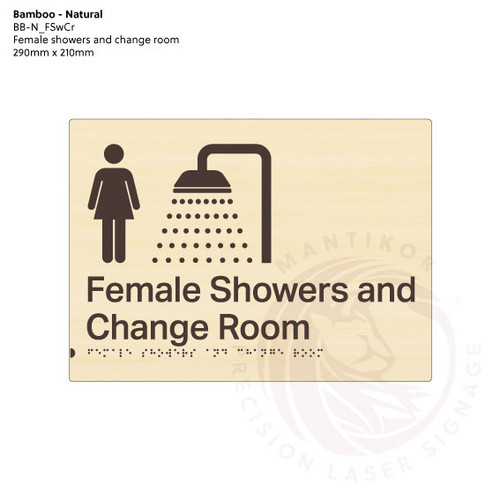 Natural Bamboo Tactile Braille Signs - Female Showers and Change Room