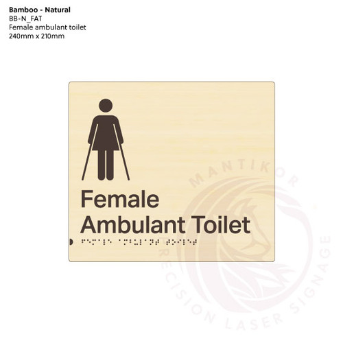 Natural Bamboo Tactile Braille Signs - Female Ambulant Toilet
