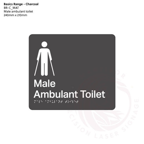 Basics Range - Charcoal Braille Signs - Male Ambulant Toilet