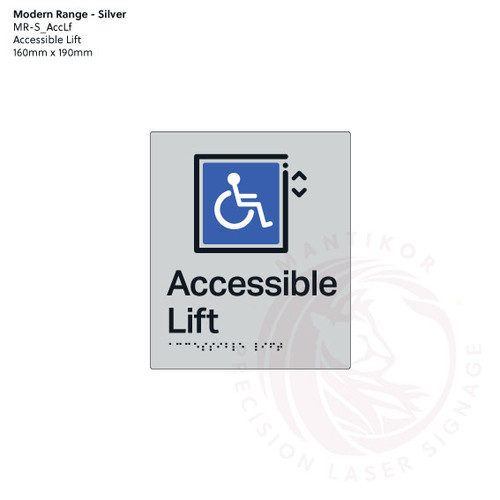 Modern Range - Silver Acrylic Braille Signs - Accessible Lift