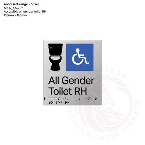 Satin Silver Anodised Aluminium Braille Signs - All Gender Toilet RH